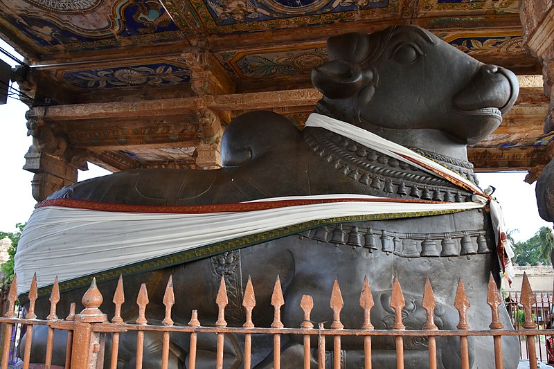 The monolithic Nandi within the Nandi mandapa.