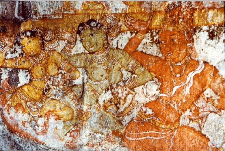 Wall painting depicting dancing girls.