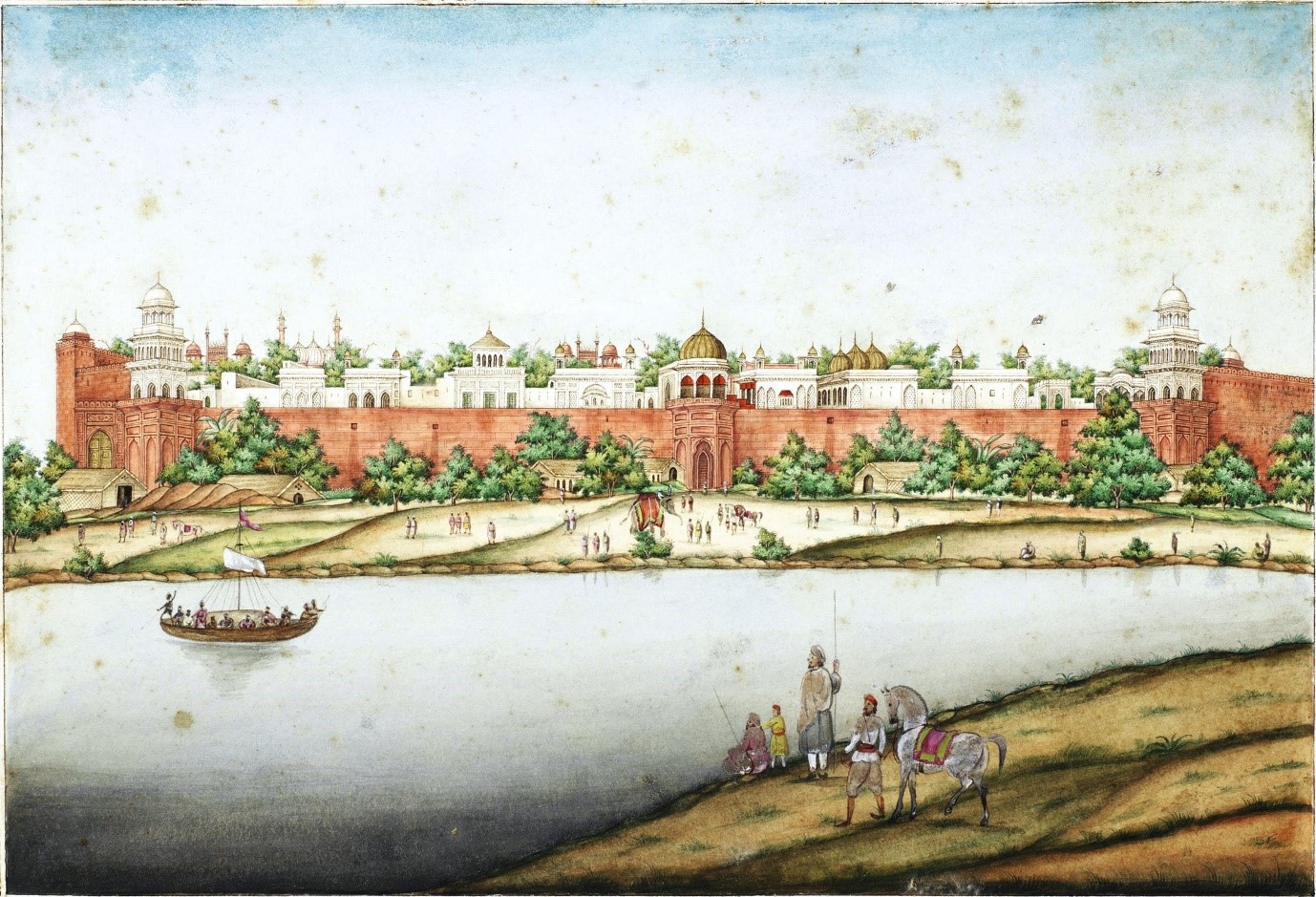 A painting of the Red Fort and the Yamuna river by Ghulam Ali. Image Source: Wikimedia Commons