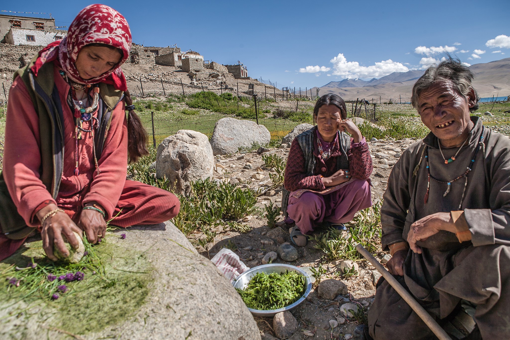 Women grinding spices (which will be dried and stored in preparation for the long winter), Tso Moriri, Ladakh. Image source: Flickr